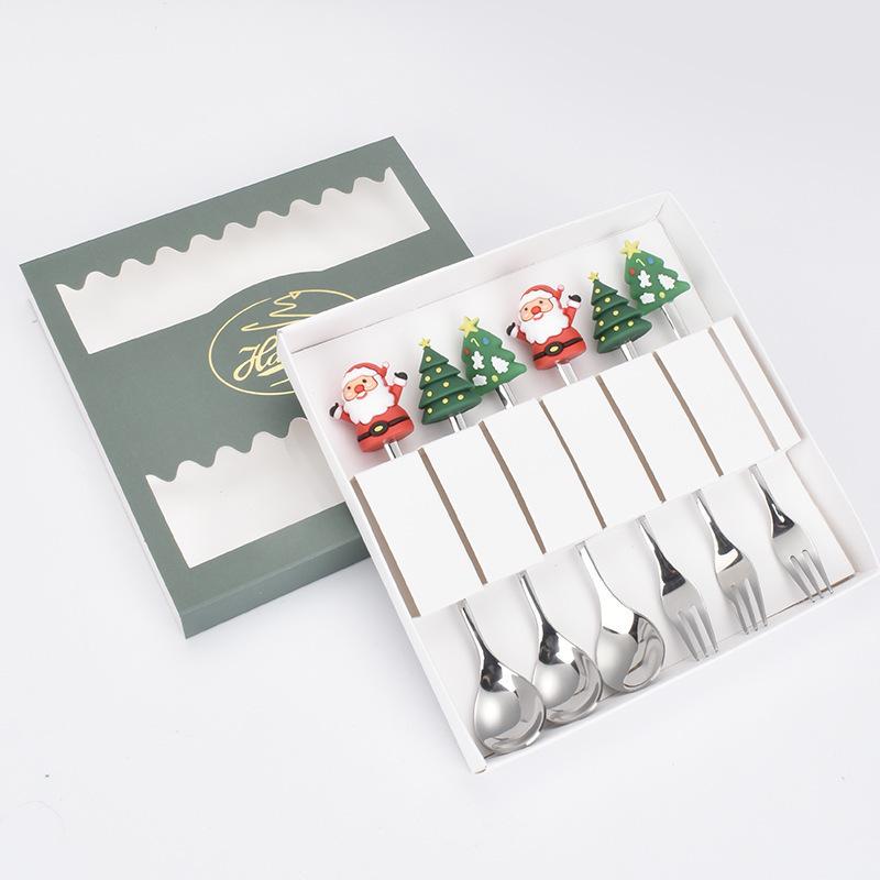 Cartoon Christmas Tree Stainless Steel Dessert Cutlery Set: Cute Fruit Fork & Spoon Gift