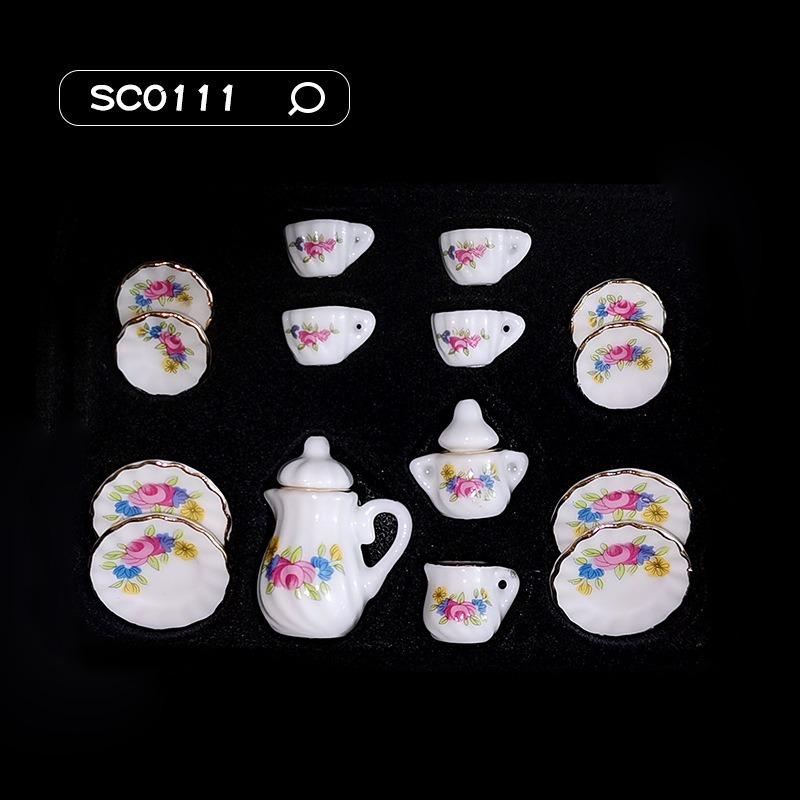 Puppenhauszubehör 1/12 Küche Miniatur 15 Stück Mini Porzellan Blume Teetasse Set Puppenhaus Dekor Simulation Puppenhaus Dekoratives Zubehör
