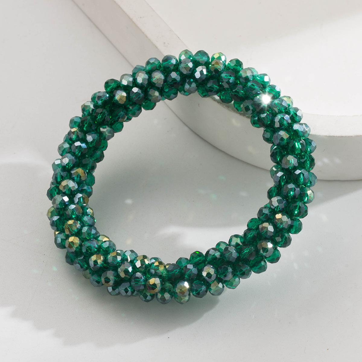 

Хрустальная бисерная резинка для волос цвета дофамина для женщин, простая универсальная резинка для высокого хвоста, браслет двойного назначения, милый аксессуар для волос зелёный