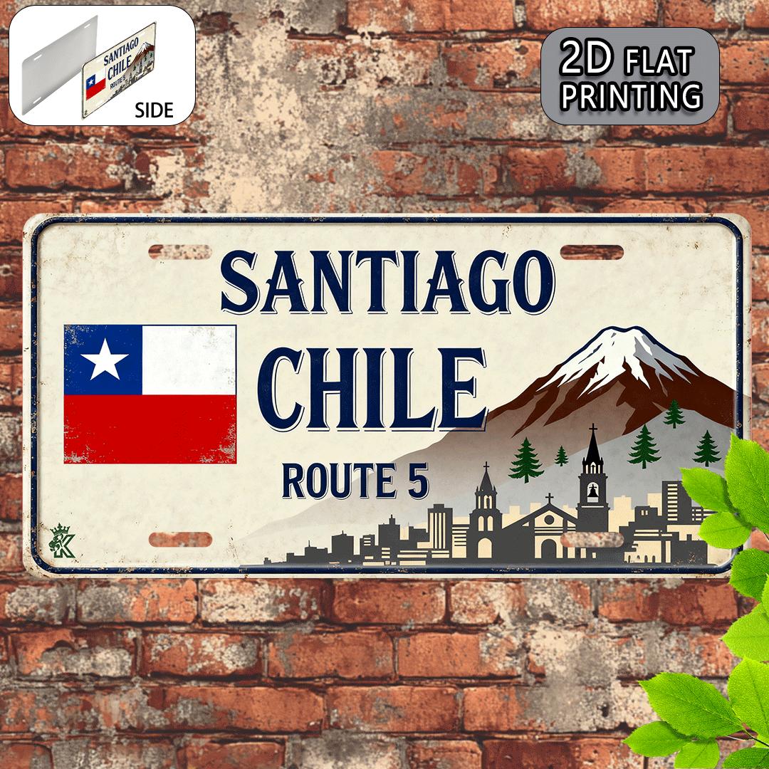 D Flat pc Vintage Chile Route Santiago Chile Map Metal Sign x cm Aluminum Wall Art with Chilean Flag Andes Mou 15x30cm(5.9x7.8inch)