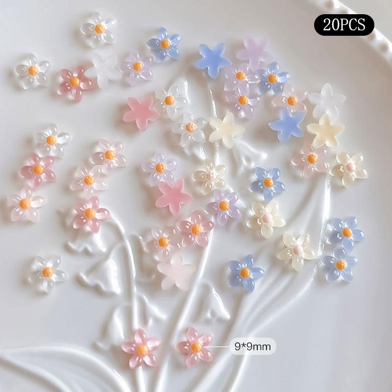 

20 Pcs Resin Flowers Five-Petal Small Flowers Decoration Nail Art Charm Manicure Diy Nail Decorations 3