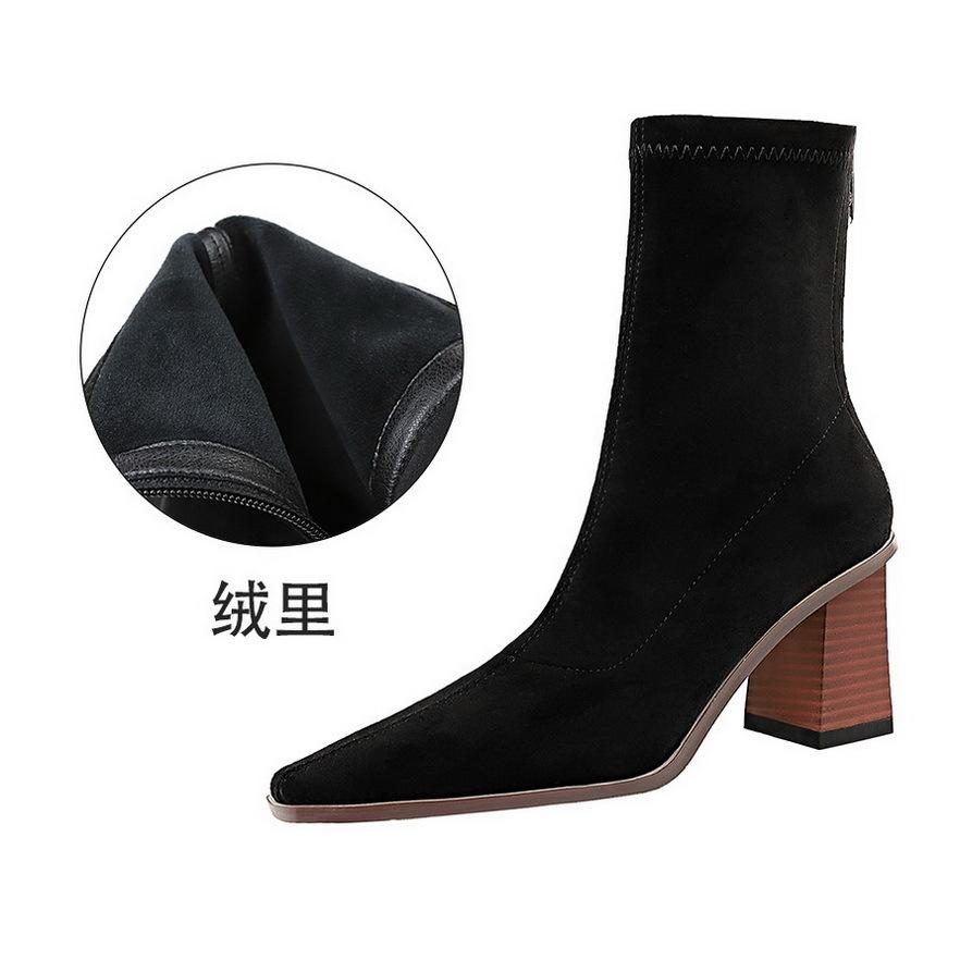 

Wood grain and thick heel high heel fashion sexy and thin suede small square head short boots winter women s boots 40