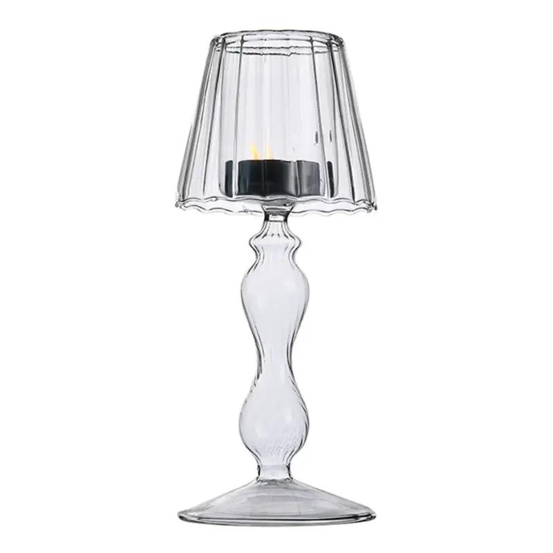 Creative Glass Candlesticks Table Lamp Shape Candle Holders For Home Wedding Room Decoration Party Glass Candlestick Pillar