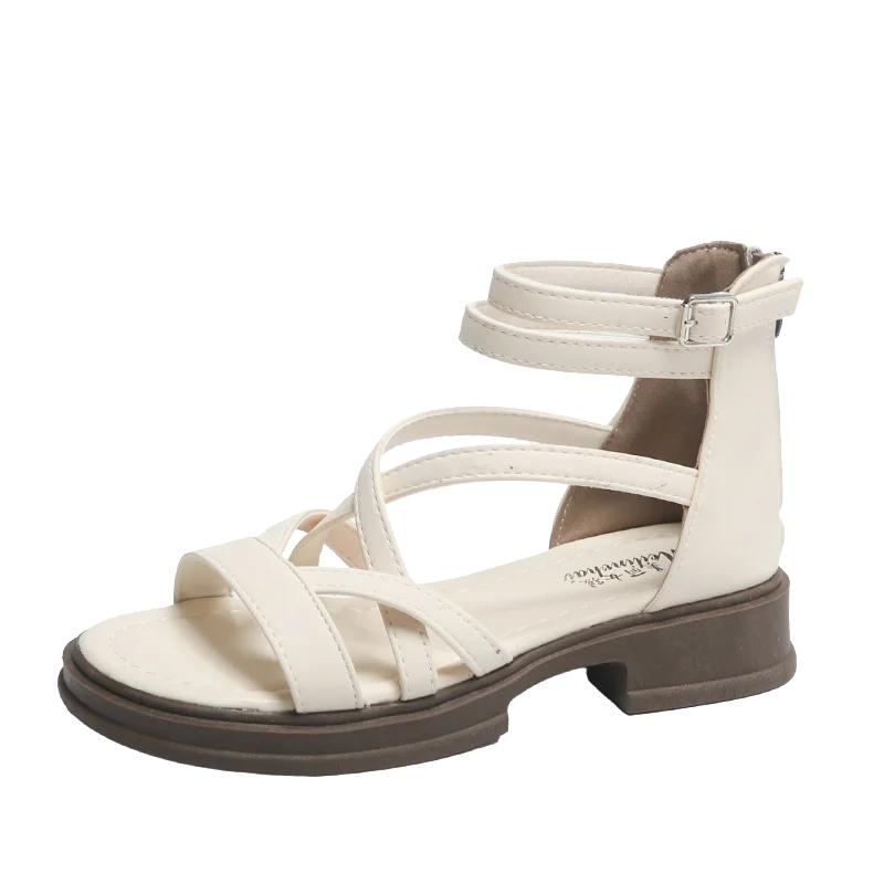 2025 Sandals Black Shoes for Women Summer Heels All-Match New Beige Comfort Beach Low Fashion Girls Flat Gladiator Clear Lace