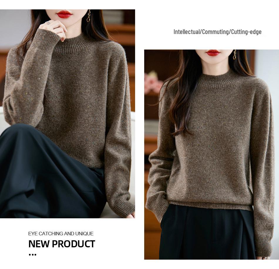 Seamless Thickened Speckle Wool Sweater: Autumn/Winter Fashion Half-High Neck