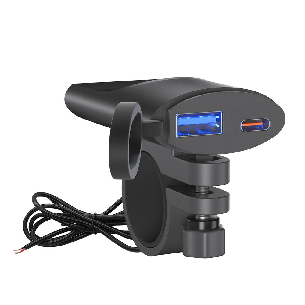 Motorcycle Charger 30W USB-C & 18W USB-A Dual Ports Phone Fast Charging Adapter