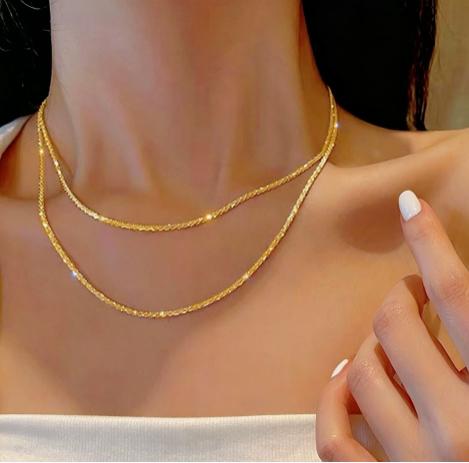 Double Layer Gold Necklace for Women Chain Jewelry A0203