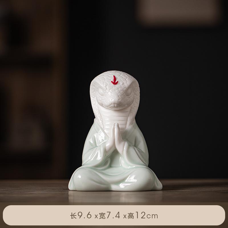 Zen Fortune Ceramic Tea Pet Zodiac Snake Statue Ornaments Animal Tea Figurine Wealth Sculpture Crafts Home Desktop Decoration