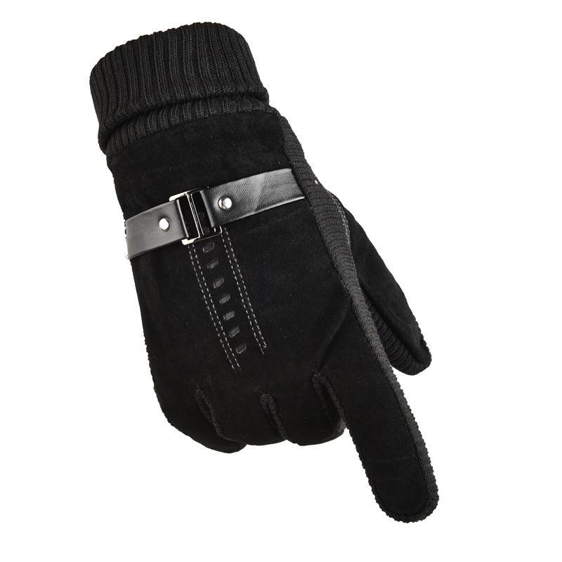 

Перчатки из свиной кожи, теплые осенью и зимой, мужской флис с утолщением, флис с утолщением против пиллинга, утолщенные с сенсорным экраном, водонепроницаемые для езды average size