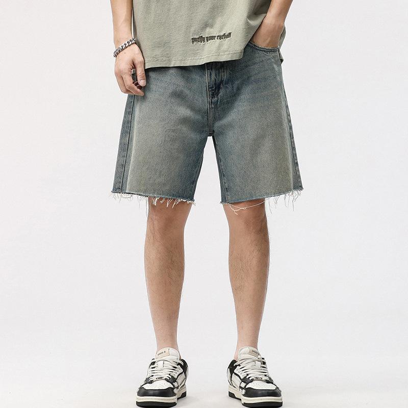 

Новые летние джинсовые шорты мужские ретро с бахромой полутитулы американские тонкие пятиточечные брюки 38 синий