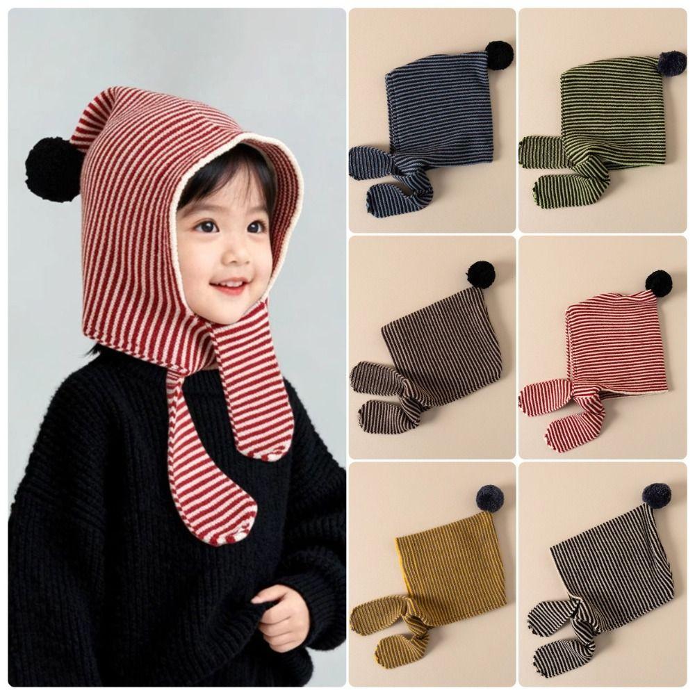 Thick Children Hooded Scarf Caps keep Warm Knitted Hood Scarf Soft Stripe Hooded Scarf Caps  Winter