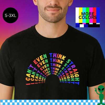 Gay Pride Shirt Kan Niet Eens Recht Denken S-3XL Unisex Korte Mouw