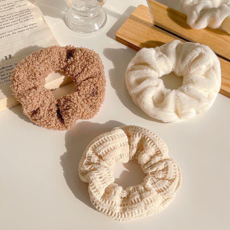 Milk Coffee Plush Hair Ring - Simple Elastic Band for Autumn/Winter