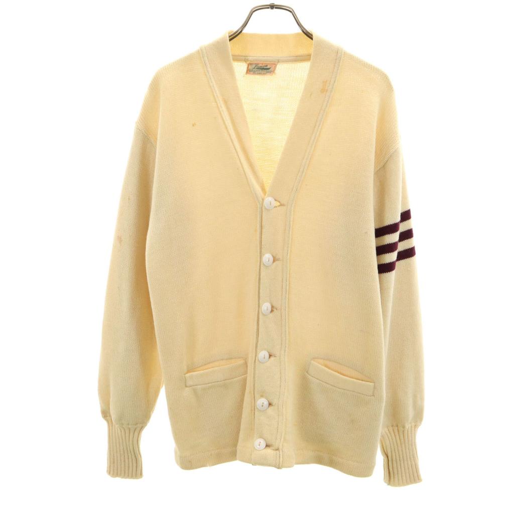 50s Vintage Long Sleeve Lettered Cardigan Beige Men's Used
