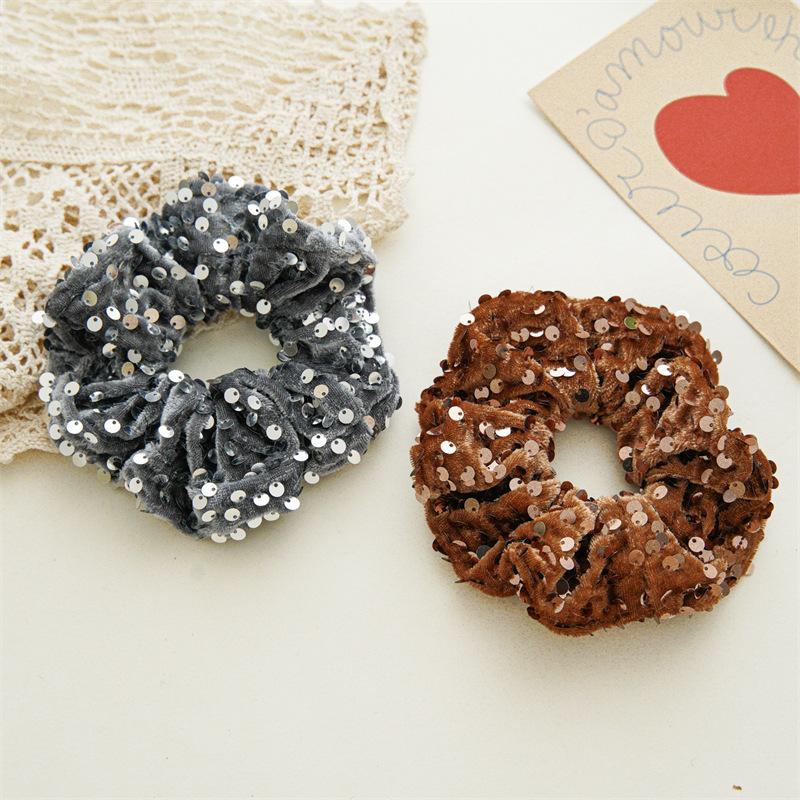 Vintage Glitzer Pailletten Samt Scrunchies Party Haaraccessoires Einfarbige Stirnbänder Elastisches Haarband Haargummis für Frauen Mädchen