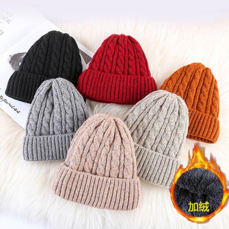 Twist wool hat women's autumn and winter thickened velvet warm ear protection cold hat hot-selling sleeve knitted hat