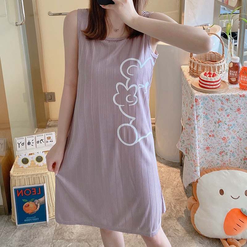 

Женские удобные легкие ночные рубашки без рукавов, женская ночная рубашка, свободная посадка, одежда для сна с круглым вырезом, пижама, одежда для дома L