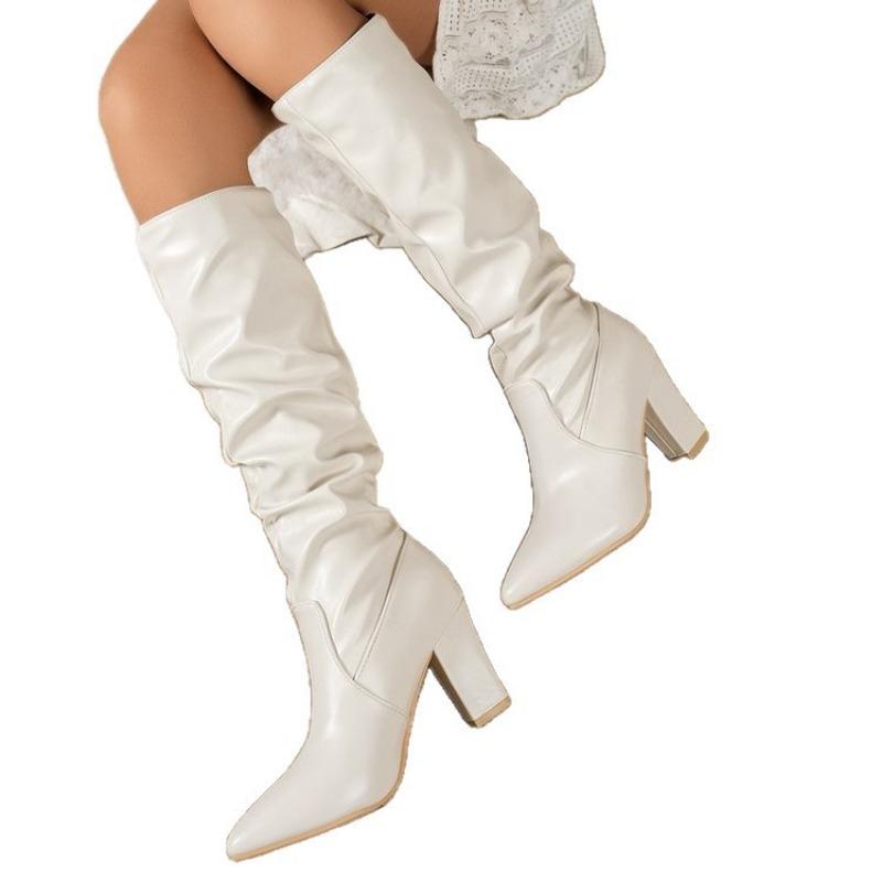 Pointed-toe Shoes, Thick Heels, Knee-length Long Fashion Boots, New One-foot Long Boots, Pile Boots