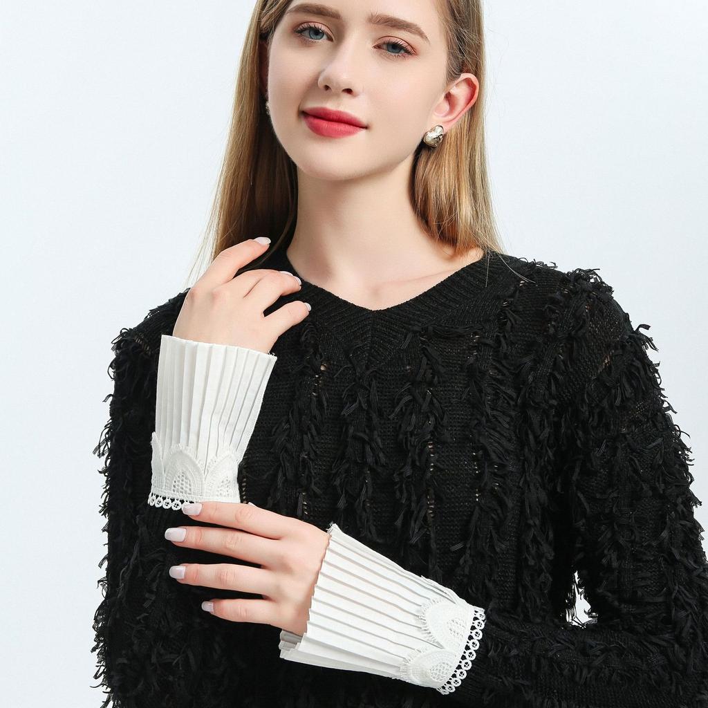Women Dress Shirt Detachable Fake Sleeves Spring Sweater Wrist Pleater Fake Cuff Decorative Sleeves Lace Ruffles Sleeve Cuff