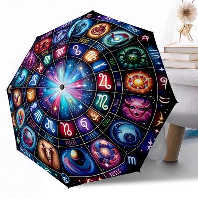 Astrological Wheel of Signs Outdoor Automatic Umbrella Compact 8-Rib Lightweight Durable Everyday Carry Umbrella Accessory Stylish Gift Women