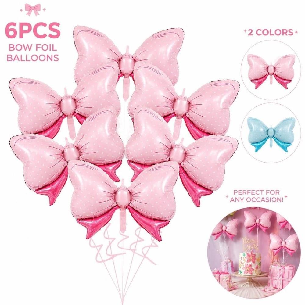 6Pcs Large Aluminum Foil Balloons Reusable Party Balloons Decorative Bow Balloons Gender Reveal