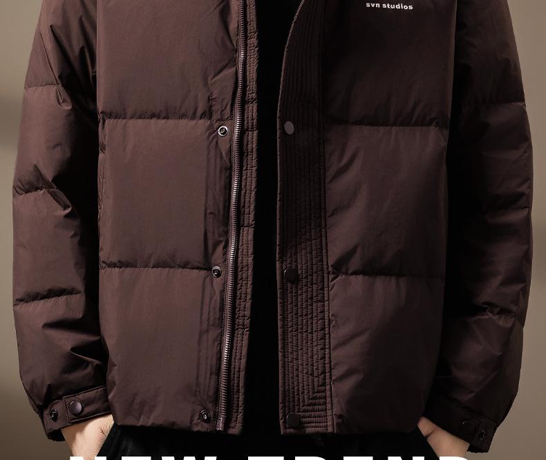 Men's High-End Fluffy White Duck Down Jacket: Thick, Warm, Stand Collar, Loose Fit for Winter