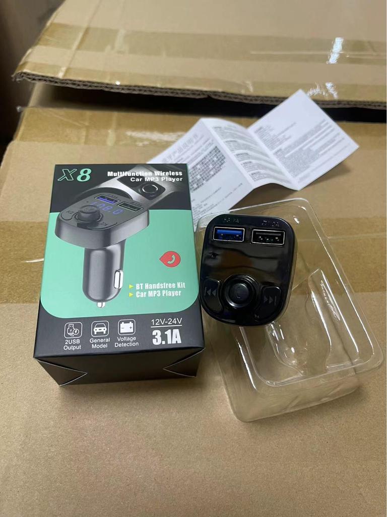 Car Bluetooth MP3 Player with Hands-Free Calling, Voice Broadcast, PD Fast Charging, and USB Flash Drive.