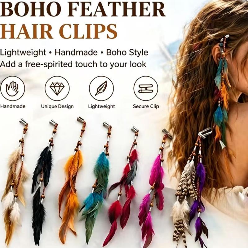 1 Pcs Vintage Ethnic Style Feather Hair Clip Seaside Vacation Bohemian Tassel Headband Headwear