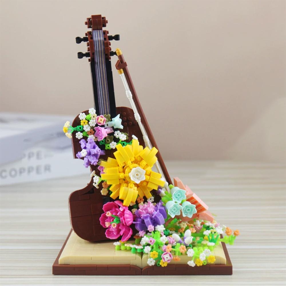 Botanical Violin Building Set -DIY Educational STEM Toy with Blooming Details, Perfect Home Decor & Birthday Gift for Music Fans