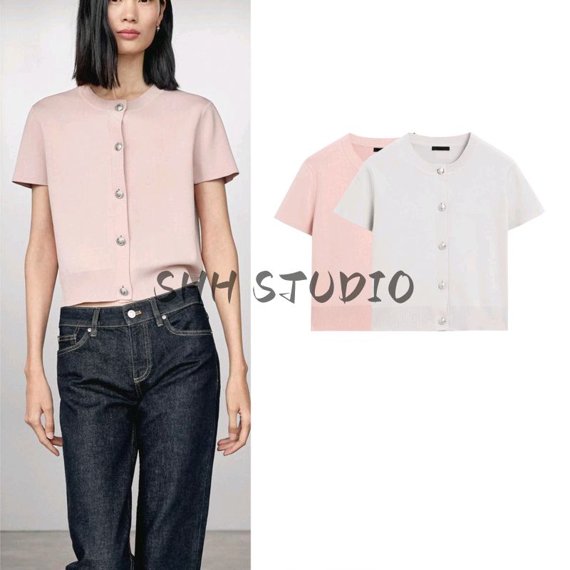 MD Summer New Product Women's Clothes Classic Style Gentle Round Neck Short Sleeve Knitting Cardigan 5770800 5780800