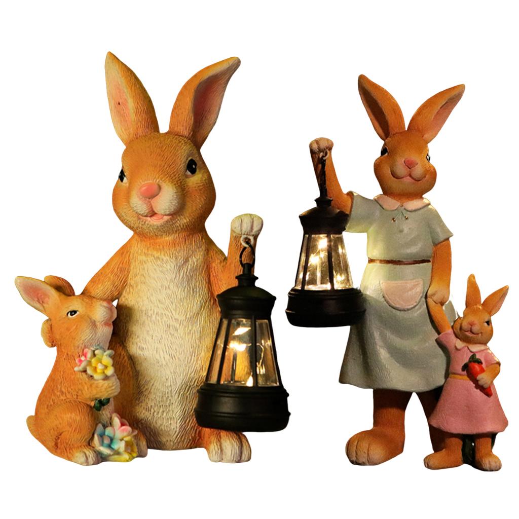 Resin Rabbit Garden Ornament with Solar Lantern Cute Rabbit Animal Ornament for Xmas Party Outside Patio Yard Lawn Porch Decor