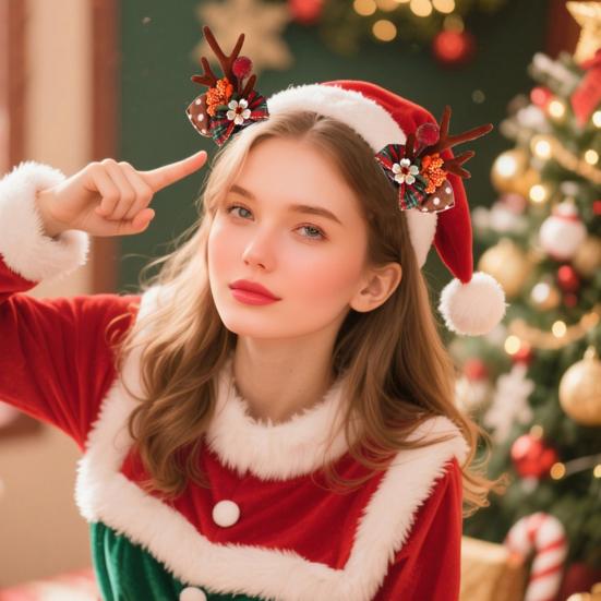 1 Pair Christmas Hairpins Holiday Antlers Design Faux Pearls Plush Ball Decor Hair Clips Christmas Party Photography Props