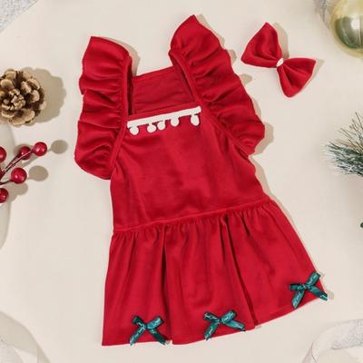 1 Set Pet Dress Christmas Dog Costume Elegant Red Skirt with Bow Headdress Cat Princess Dress Pet Supplies
