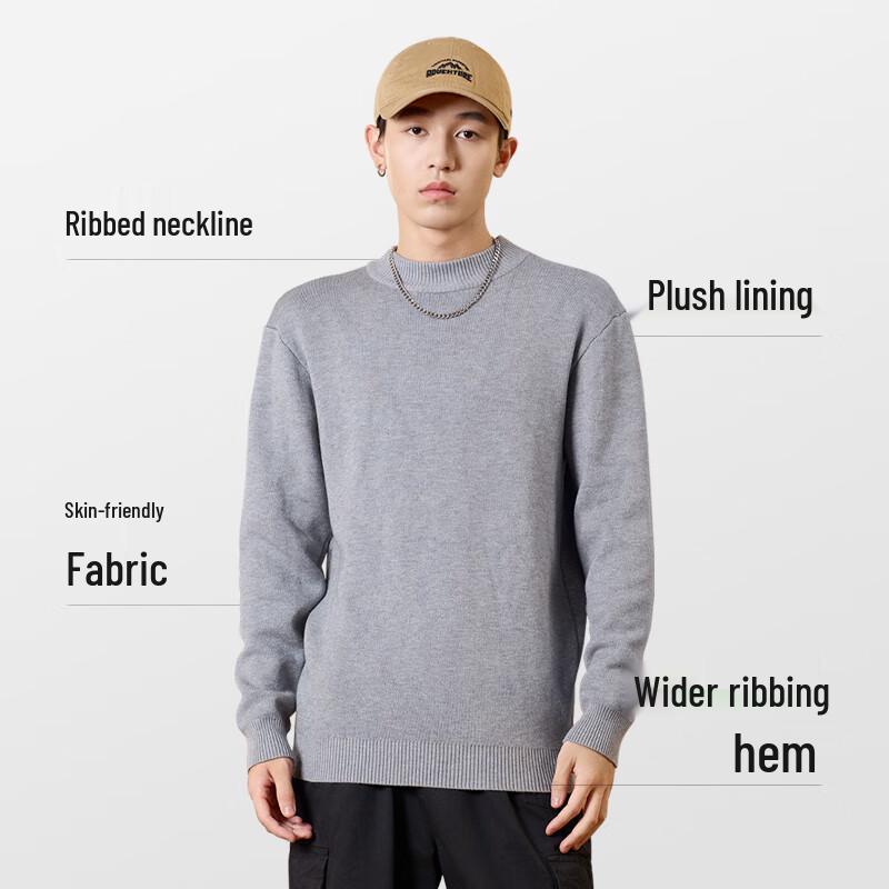 TonLion Men's Winter Half-High Collar Fleece-Lined Sweater
