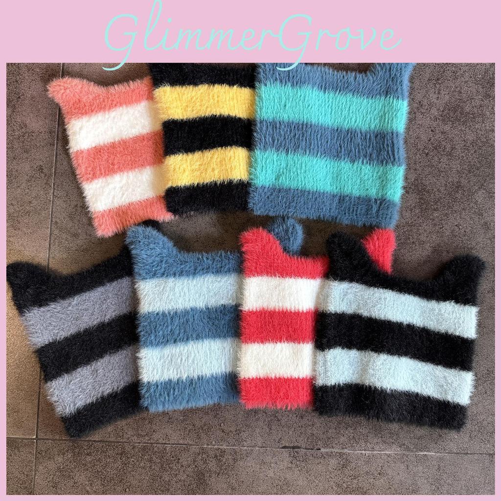 Ears Design Cats Knit Cap With Stripe Style For Daily Cold Weather Use Outdoor