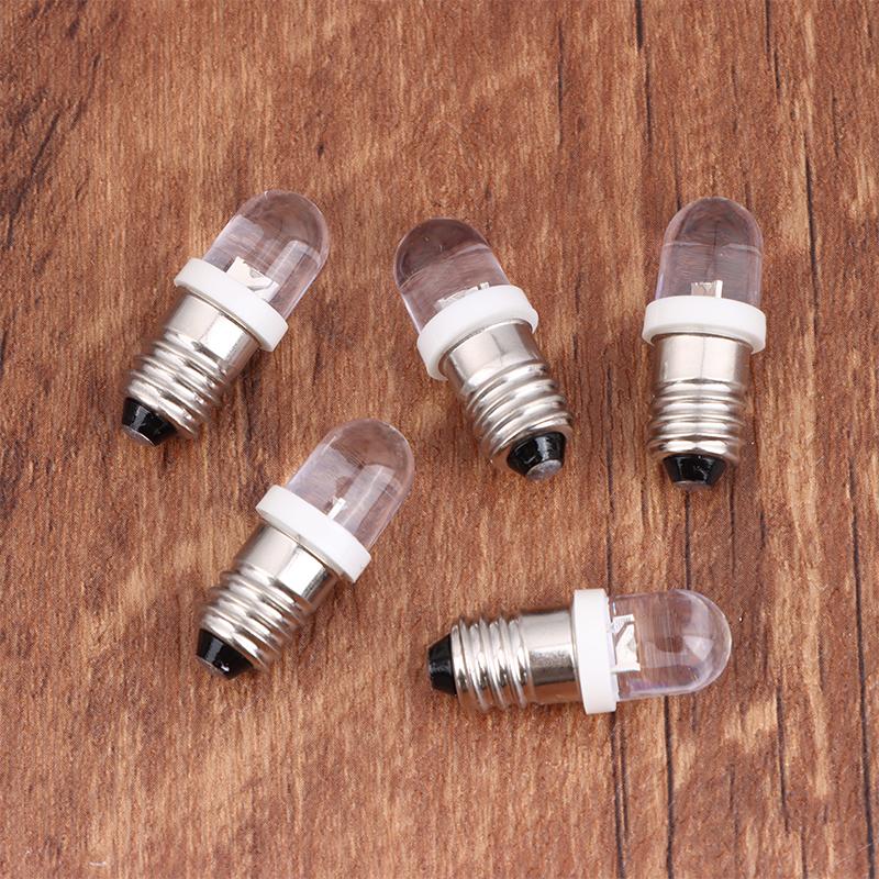 E10 LED Instrument Bulb DC3V/5V/6V/12V/24V Screw Base Warning Indicator Light White Car Interior Signal Lamp 5Pcs