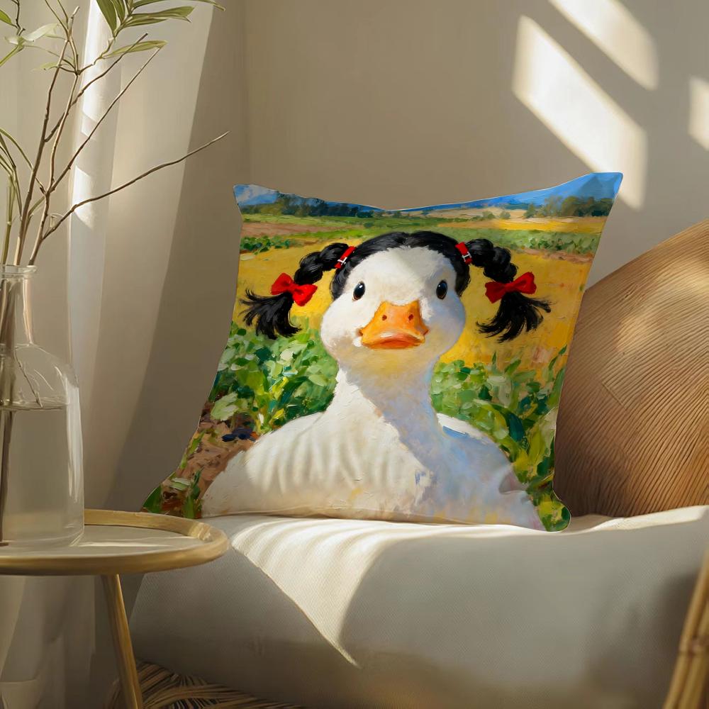 Funny And Surprising Duck Pattern Pillow Case Double-Sided Plush Sofa Cushion Covers Organic Breathable Invisible Zipper
