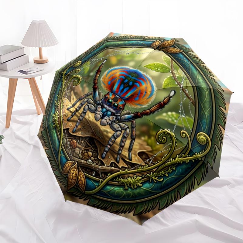 Colorful Spider Nature pattern umbrella, portable and foldable design, 8 ribs, a casual accessory for Halloween, Christmas, and birthday gifts.