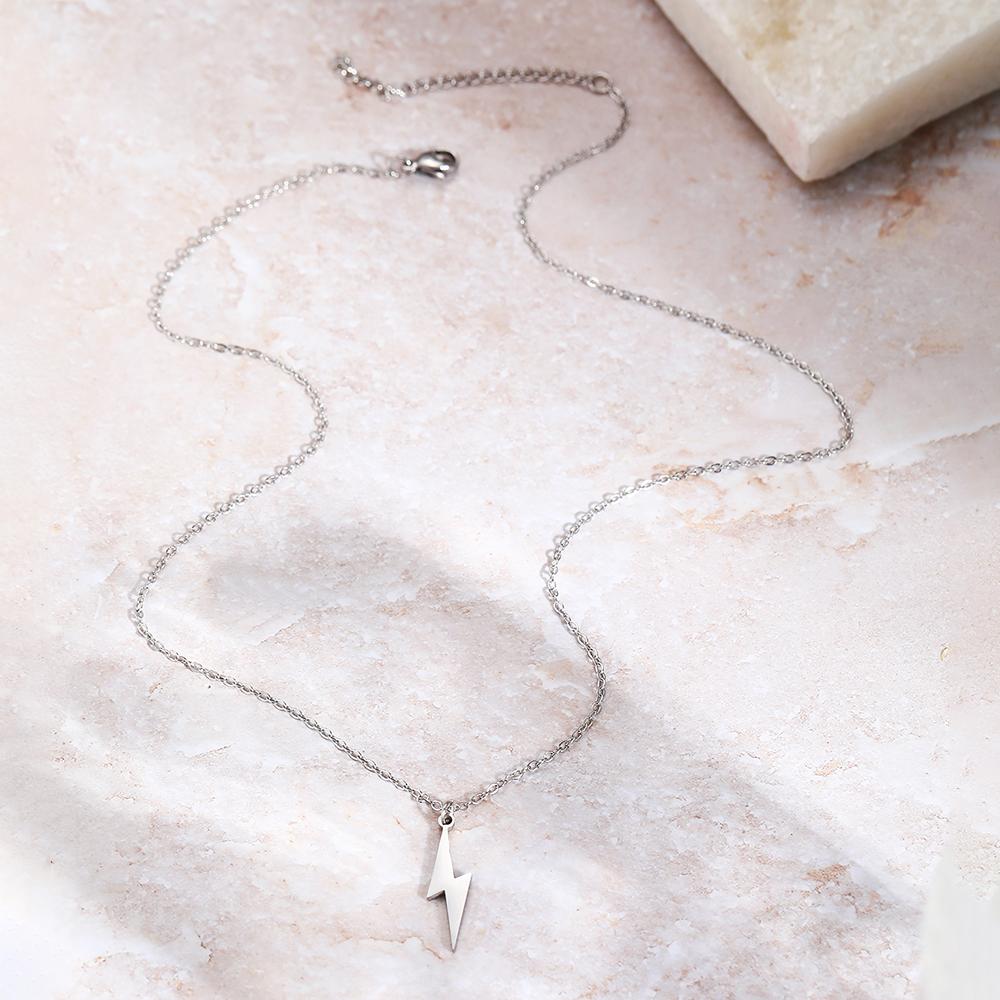 DGIDDK Stainless Steel Simple Lightning Pendant Necklace Men And Women Tide Retro Fashion Personality Hip-Hop Sweater Chain