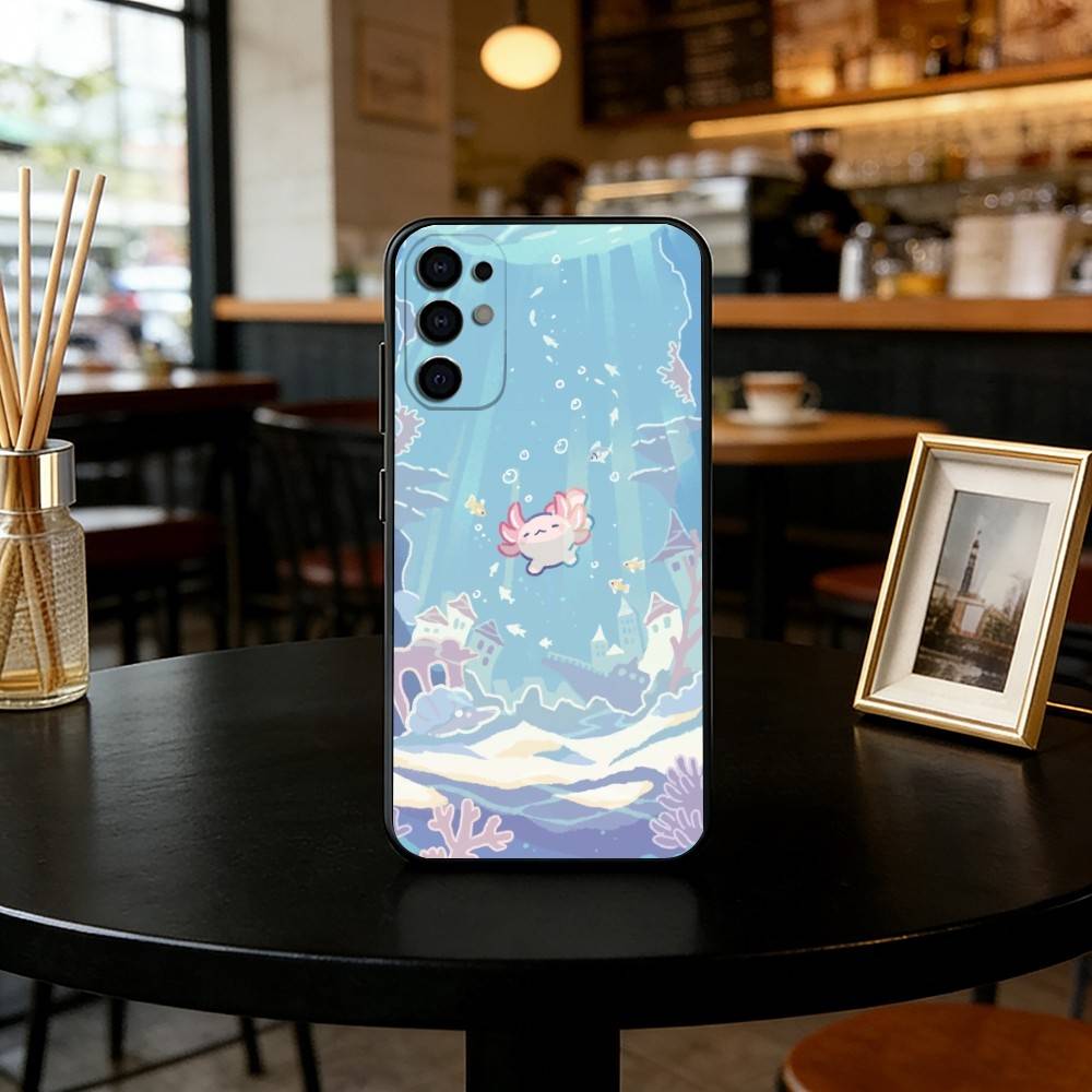 Cute axolotl Phone Case For Samsung S25,S24,S21,S22,S23,S30,Ultra,S20,Plus,Fe,Lite,Note,10,Black Cover