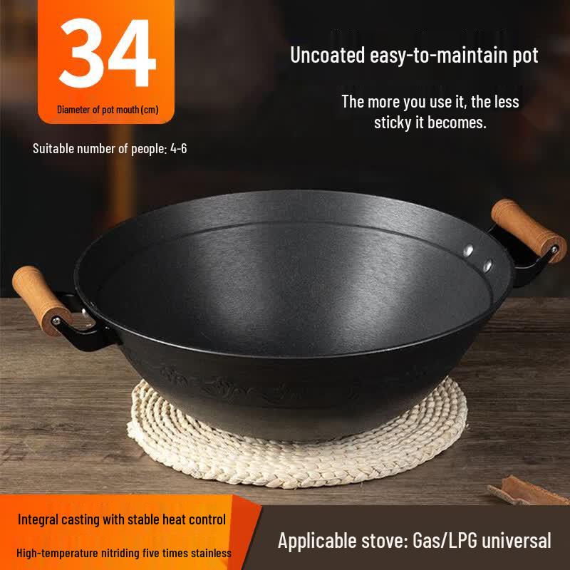 Zijin Hoshi 34cm Pre-Seasoned Cast Iron Wok - 2 Pack