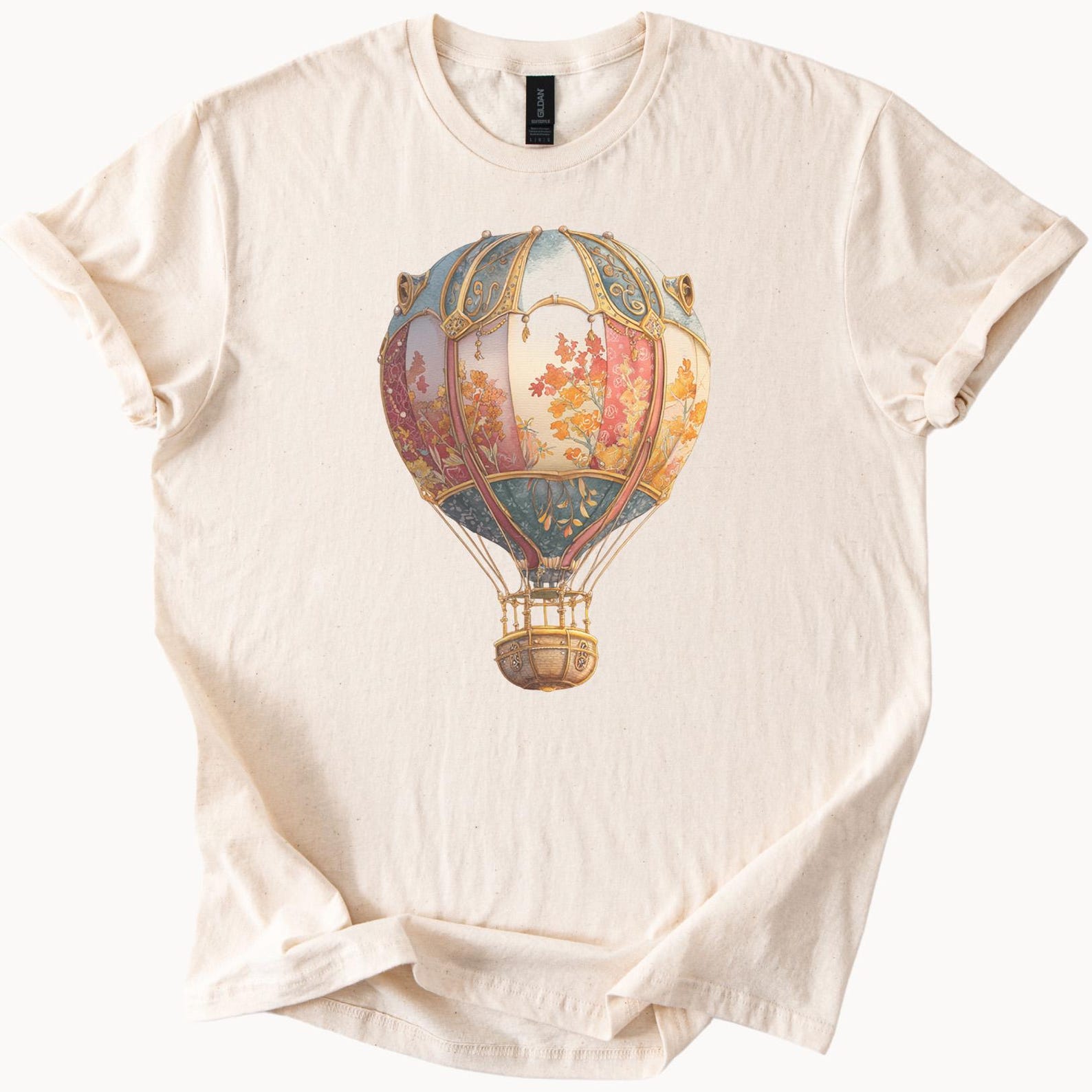 Floral Hot Air Balloon Graphic Tee Artistic Boho Balloon Shirt Nature Inspired Air Balloon T Shirt Gift for Travelers Aesthetic Top 110