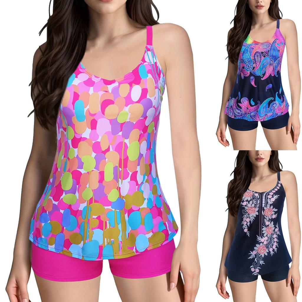 Ladies' Sexy Swimsuit With Suspender And Printed Two-piece Swimsuit Set