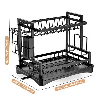 Dish Drying rack,Utensil Holder with hooks,Cutting Board, Cutlery holder,Kitchen Countertop Storage Rack with Drain Pan Drip