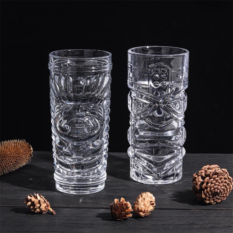 Creative Transparent Glass Hawaiian Tiki Cup, Unique Wine Glasses Bar Accessories Cocktail Glass, Juice Cold Drink Beer Glass