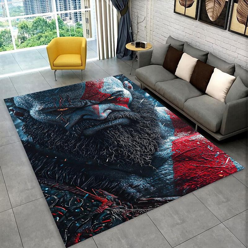 Retro God of War Game Kratos Carpet Rug for Bedroom Living Room Sofa Playroom Doormat Home Decor,Kid Area Rug Non-slip gift