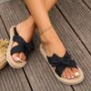 Women's Bow Knot Espadrille Slide Sandals Cute Waffle Texture Summer Beach Slippers