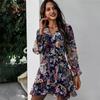Spring New Print Dress Women Casual Full Sleeve Lace Up High Waist Floral Dress for Women 2021 Summer Chiffon Dress