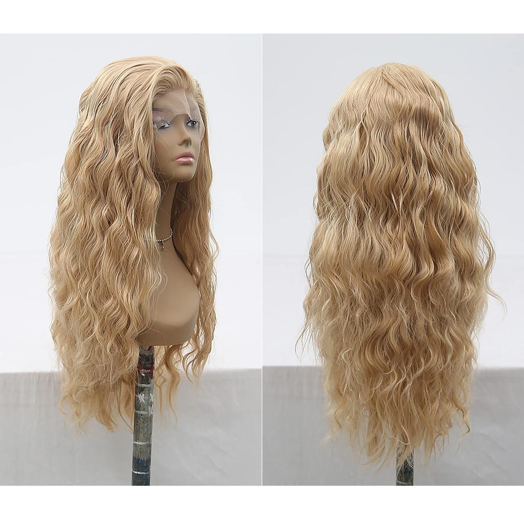 VOCOSTE Lace Front Wig, Heat-Resistant Long Body Wave Wig for Women, Synthetic Fiber, Everyday Wig (Blonde, 61cm)