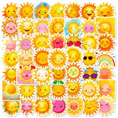 50 Cartoon Sun Stickers Graffiti Sun Emoji Cute Smiley Face Personality Children Stickers Te